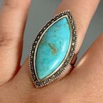 Sterling Silver 925 NK THAILAND Marcasite Turquoise Ring Sz 7.5 Western Blue Photo 4