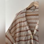 American Eagle  White Brown Striped Balloon Sleeve Cardigan Sweater Photo 2