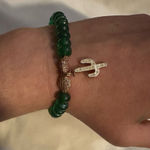 Erimish  Rose Gold Tone Enameled Cactus Green Jadeite Real Stone Stretch Bracelet Photo 0