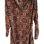 Loft  Fall Orange Print Mini Shift Dress Roll Tab Small Petite Boho Festival 70s Photo 0