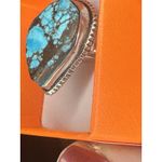 925 Sterling Silver Navajo Turquoise Stone Framed Ring Size 8.5 Blue Photo 2