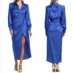 Ronny Kobo Bernice Satin Blue Midi Dress Long Sleeve Shirtdress NWT Size Medium Photo 1