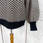 Zesica Chevron Stripe Lantern Sleeve Mock Neck Sweater Tan Black Large Photo 6