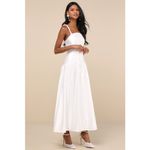 Lulus NWT  Modern Adoration White Satin Backless Lace-Up Maxi Dress Bridal Size S Photo 3