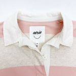 Aerie  Prep Rally Rugby Oversized Sweatshirt Striped Dusty Pink Collared Polo Photo 7