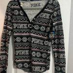 PINK - Victoria's Secret Victorias Secret PINK Shirt Thermal Henley Top Christmas Black Fair Isle Photo 0