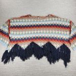 Free People  XS Crochet Fringe Sweater Multicolor Boho Chevron Knit Oversized Photo 4