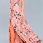 Lulu’s Pink Fiorire Rose Floral Print Faux Wrap Long Maxi Dress Romantic Small Photo 0