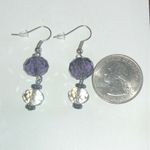 Silver Tone Purple & Clear Crystal Beads Dangling Beaded Pierced Earrings Photo 3