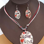 3 Pcs Love‎ Letter Print Shell Pendant Necklace & Drop Hook Earrings Set Photo 0