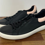 Ecco  Womens Soft 7 Easy Sneakers 9.5 Black Leather Low Top Lace Up Pink Photo 0