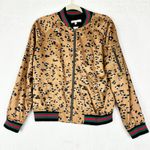 Lavender Brown  Leopard Bomber Jacket Size Medium Full Zip Lined Pockets Photo 0