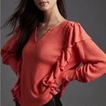 Pilcro Anthropologie  Lightweight Orange/Red Ruffle Sweater Size X-Small Photo 0