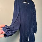 Lulus  Navy Blue Striped Long Sleeve Tiered Swing Dress Metallic Boho Siz… Photo 5