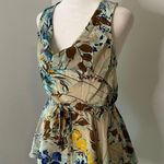 Tracy Reese light blue, brown & yellow floral silk sleeveless top size S Photo 2