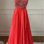 Sherri Hill  Sweetheart Strapless Beaded Coral Formal Gown Prom Pagent Dress 0972 Photo 0