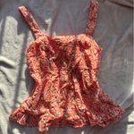 Loft Floral Orange floral bird design Babydoll ruffle pleated Top Photo 2