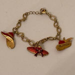 AVON Red Hat Society Enamel Gold Tone Red Hat Charms Bracelet Photo 0