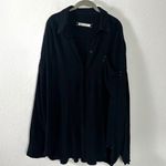 Free People  Oversized Slouchy Studded Waffle Knit Button Down Shirt Black Large Photo 5