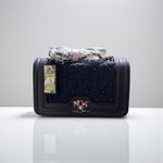 Badgley Mischka denim diamond quilted crossbody with faux pearls and a turn lock Photo 4