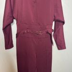BGL Burgundy Office Solid Color Long Sleeve Squareneck Jumpsuit with Belt Sz S Red Photo 5