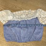 Miguelina Dakota Chambray Lace Crochet Off The Shoulder Crop Top Blue Size Small Photo 7