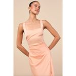 Lulus NEW  Red Carpet Romance Peach Satin Square Neck Maxi Dress Formal Medium Photo 3