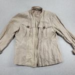 Chicos Women's Jacket 1 Beige Silk Metallic Snap Button Zip Lightweight Blazer Brown Size 10 Photo 0