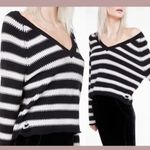 Wildfox  Distressed Striped Vneck Sweater Black White Photo 11