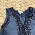 Boho Metallic Embroidered Lightweight Denim BlueTank Top Tassel Tie Blue Photo 9