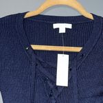 New York & Company size XS dark blue ribbed lace up v Photo 1
