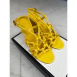 Tory Burch  Bright Yellow Leather Strappy Basket Woven Covered Heel Sz 7 Photo 1