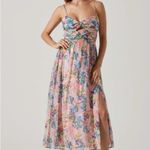 Revolve NEW ASTR Emine Pastel Pink Blue Floral Cutout Midi Dress Slit‎ XL  Photo 2