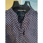 Womens New Direction sheer button up blouse tab sleeves size petite medium Blue Photo 2