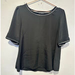 BOBEAU Black Shiney Loose Fit White Detailed Sleeve Collar Blouse size Medium Photo 0