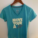Nike Dri Fit Womens Medium Short Sleeve Slim Fit T Shirt Move Your Ass Run Blue Photo 1