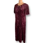 Vintage 90s Burgundy Crushed Velvet Midi Dress Floral Neckline Dark Romance Red Size 14 Photo 2