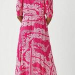 Ann Taylor  Bandana Paisley Wrap Maxi Dress V-Neck Shortsleeve Hi-Low Pink Boho 8 Photo 1