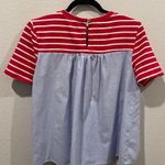 Anthropologie BY Red White And Blue Striped Peplum Short Sleeve Blouse Photo 3