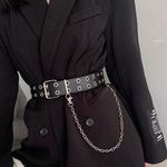Korean style leather double hole belt black with chain fashion Photo 0
