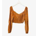 Elodie  Womens Crop Top Orange Rust Floral Long Sleeve faux Button Front SZ L Photo 5