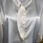 Henri Pierre women L V-cut button front satin Longsleeve nightgown white Photo 2