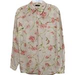 Island Republic White Floral Linen Button Up Shirt Womens Size Small Oversized Photo 0