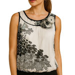 Maurice's White Black Floral Sleeveless Rosette Top Women L Bohemian Feminine Photo 0