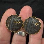 VINTAGE / ANTIQUE JAPANESE DAMASCENE GOLD SILVER SCREW BACK EARRINGS HANDMADE Black Photo 0
