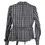 Blue Les Copains Black White Plaid Double Breasted Short Trench Coat Jacket Photo 3