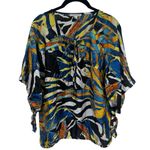 Alberto Makali  Safari Tribal Animal Print Kimono Blouse Swim Coverup Size M Photo 1