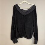 Free People south side v neck thermal top in dark grey waffle knit size medium Photo 4