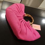 Cult Gaia ππ Banu Mini Tote Bag Raffia Half Moon ~ Qajar Rose Pink NWT Photo 11