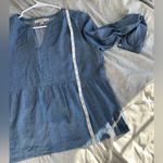 Loft  Womens Chambray Peasant Shirt Blue Pullover Blouse Top M Petite Minimalist Photo 7